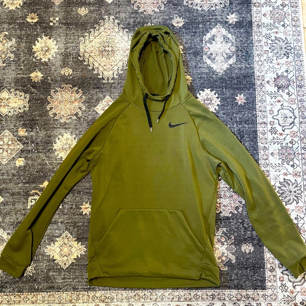 Nike Dri-Fit Men’s Olive Athletic Hoodie with Mock Neck